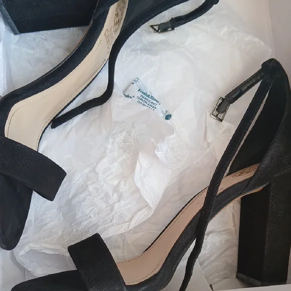 Vince Camuto Black Square Heels with Ankle Strap - Picture 10 of 12